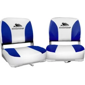 Seamanship Folding Swivel Base Boat Seats x 2 - White and Blue