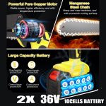 36V 8″ Mini Cordless Electric Chainsaw with 2x Batteries