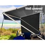 2.2 x 1.95m Caravan Roll Out Awning Sun Shade Wall – Black