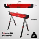 Baumr-AG 2 x Steel Saw Horse, Folding Height Adjustable Sawhorse, 1180kg Capacity, 2×4 Support Arms