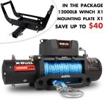 X-BULL 12,000-pound Winch with Synthetic Rope – With Mounting Plate