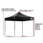 3x3m Instahut Pop-up Gazebo with Leg Weights – Black