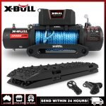 X-BULL 12,000-pound Winch with Synthetic Rope – With 2 x Black Gen 3.0 Recovery Tracks