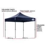 3x3m Instahut Pop-up Gazebo with Leg Weights – Navy Blue