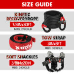 X-Bull Recover Kit – Kinetic Rope, Soft Shackles, Gen 3.0 Recovery Boards – Red