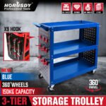 3-Tier Tool Trolley with Organiser – Blue