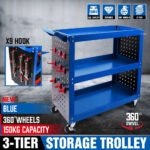 3-Tier Tool Trolley with Organiser – Blue