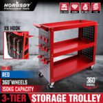 3-Tier Tool Trolley with Organiser – Red