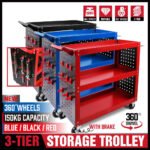 3-Tier Tool Trolley with Organiser – Red