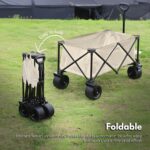 Kiliroo Folding Wagon Trolley Cart with Wide Wheels and Rear Tail Gate – Khaki