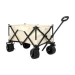 Kiliroo Folding Wagon Trolley Cart with Wide Wheels and Rear Tail Gate – Khaki