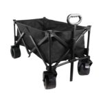 Kiliroo Folding Wagon Trolley Cart with Wide Wheels and Rear Tail Gate – Black