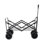 Kiliroo Folding Wagon Trolley Cart with Wide Wheels and Rear Tail Gate – Black