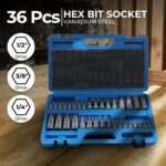 Hex Bit Socket Set with 1/4″ 3/8″ 1/2″ Allen Key Adapter 34pc