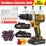 48V Heavy Duty Brushless Cordless Impact Hammer Drill with 2 Batteries