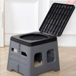 Portable Folding Outdoor Toilet with Lid – 150kg Capacity – Grey