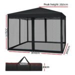 3 x 3m Gazebo with Fly Mesh Walls – Black