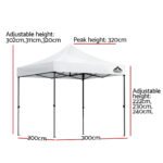 3x3m Instahut Pop-up Gazebo with Leg Weights – White