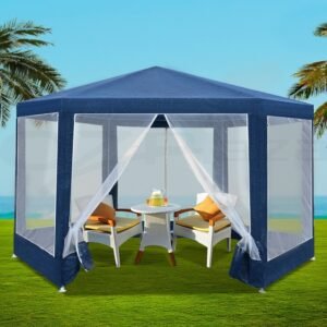 Hexagonal Party Gazebo with Mesh Sidewalls