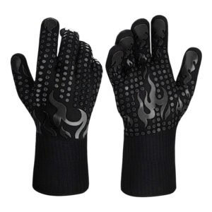 Heat Resistant BBQ Gloves with Non-Slip Silicone Grip - Black