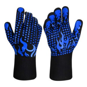 Heat Resistant BBQ Gloves with Non-Slip Silicone Grip - Blue
