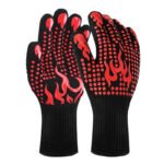Heat Resistant BBQ Gloves with Non-Slip Silicone Grip – Red