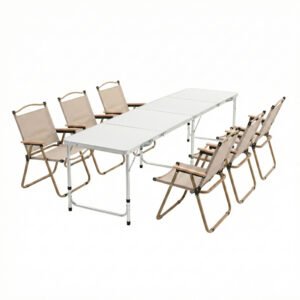 Weisshorn 7pc Folding Camping Table with 6 x Folding Chairs